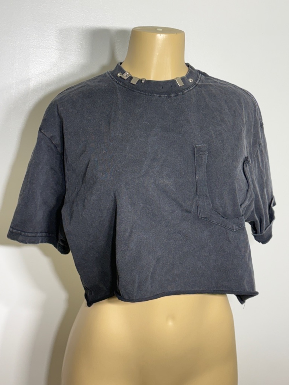 Black Washed Cropped Pocket Tee - Womens Crop Top